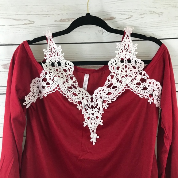 Red Top w/ Lace Accents - Picture 2 of 4